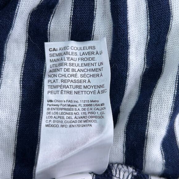 Chicos Womens Size 0 US 4 Small Polo Shirt Blue White Stripe Nautical 100% Linen - Picture 14 of 16